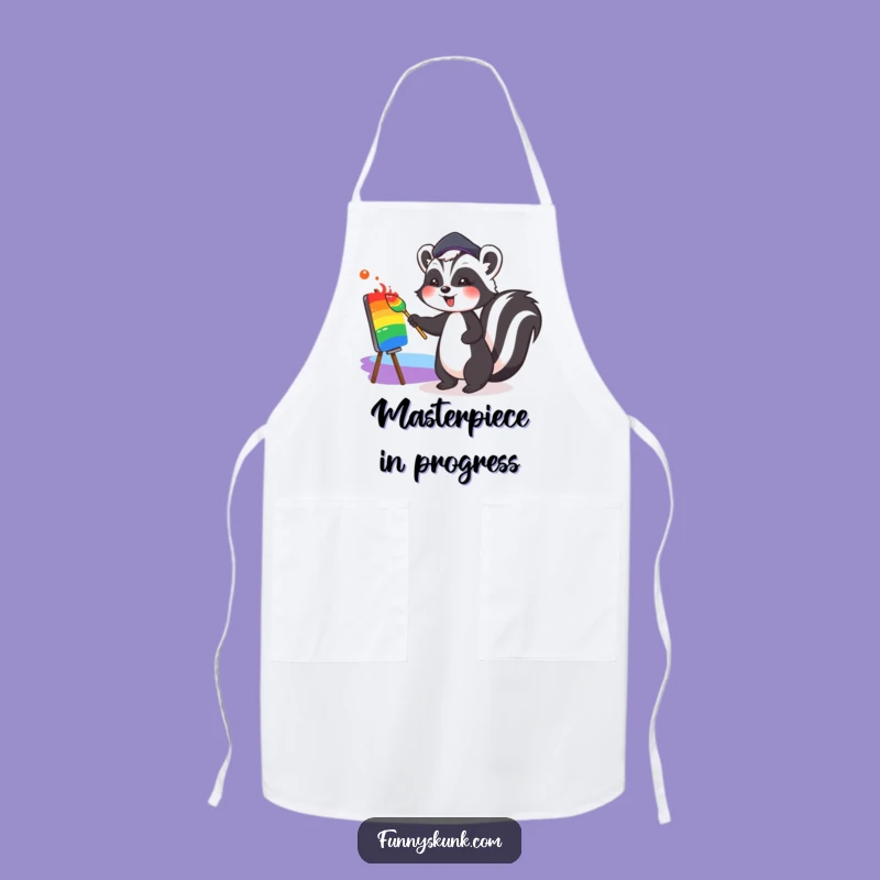 Funny Art Skunk Apron: Cute Artist Painting Rainbows, Hilarious Kitchen Gift