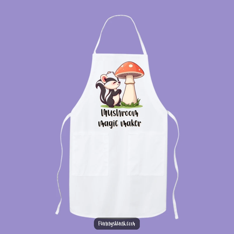 Funny Skunk Sniffing Mushroom Apron: Cook with Gentle Woodland Charm