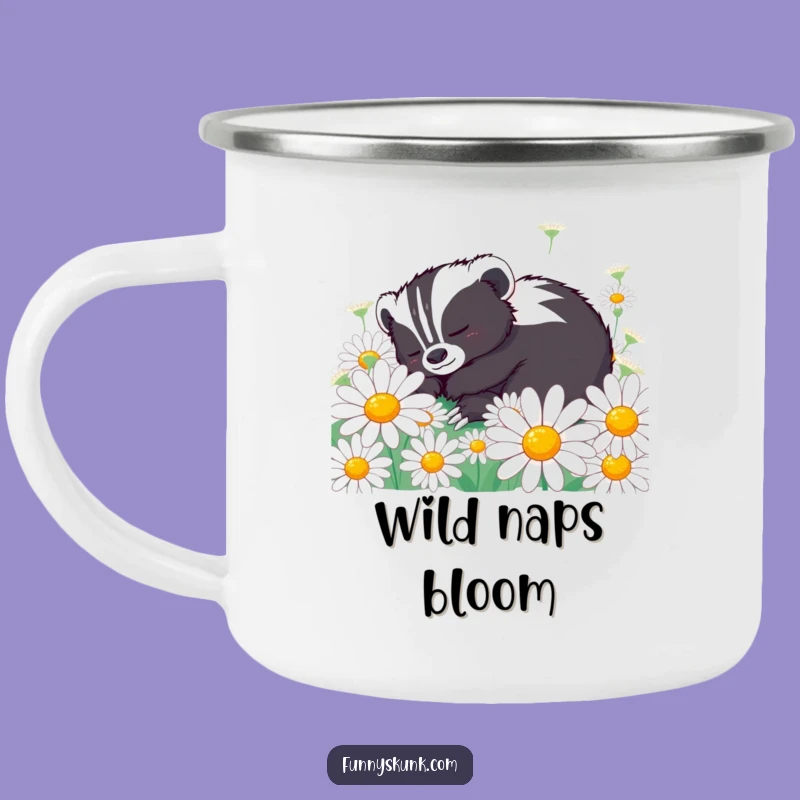 Funny Skunk Daisy Nap Camping Mug: Your Floral Companion for Peaceful Outdoors!