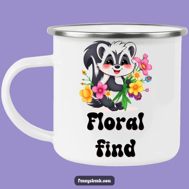 Funny Skunk Flower Camping Mug: Adventure Fuelled by a Smiling Skunk's Bouquet