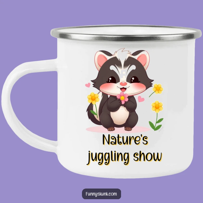 Adventure Ready Funny Skunk Juggling Flowers Camping Mug: Sip in Style