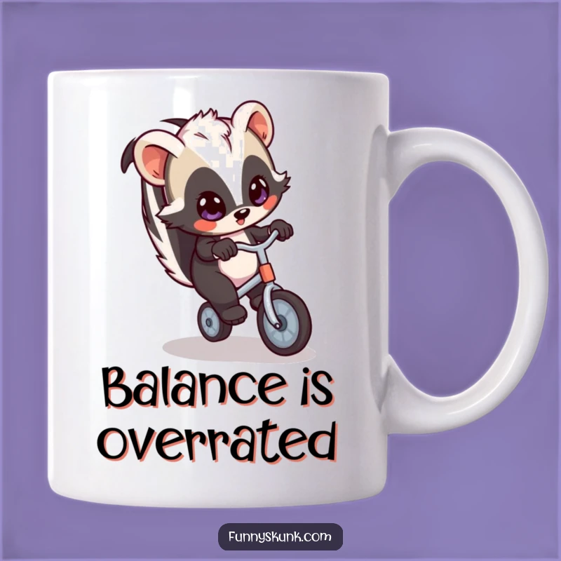 Funny Skunk Unicycle Mug: Hilarious Balance Act for Skunk Lovers
