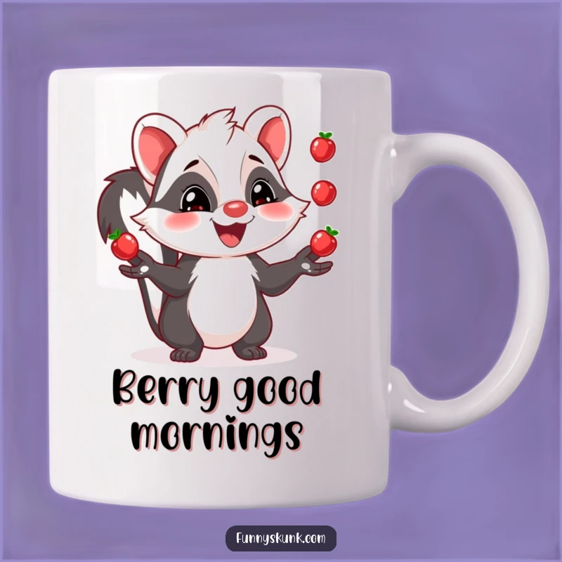 Funny Skunk Juggling Mug: Grinning Skunk Berry Act, Hilarious Gift Idea