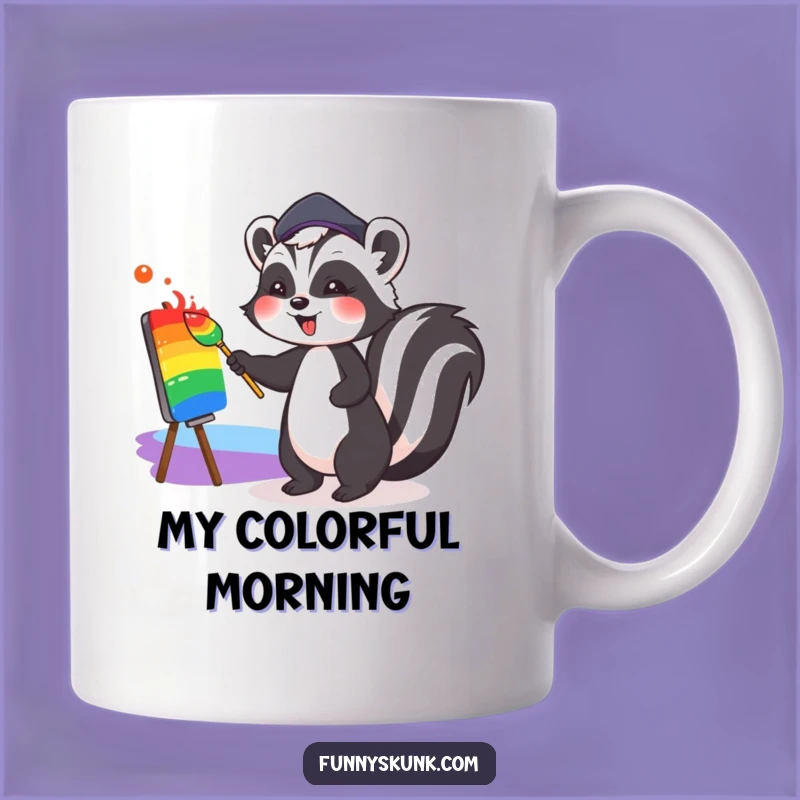 Funny Art Skunk Mug: Cute Artist with Beret Painting Rainbows, Gift for Art Lovers
