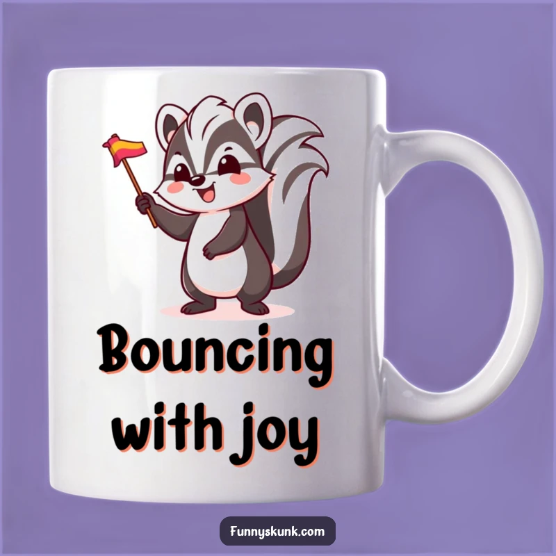 Funny Excited Skunk Flag Mug: Celebrate with a Happy Waving Skunk Gift