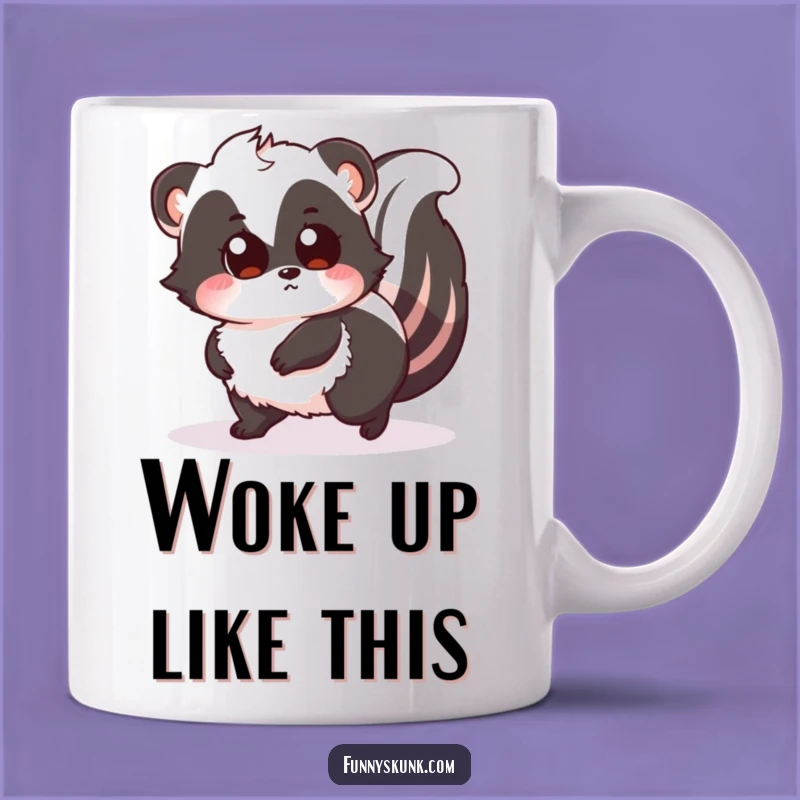 Funny Tripping Skunk Mug: Surprised Fluffy Friend, Hilarious Oops Gift