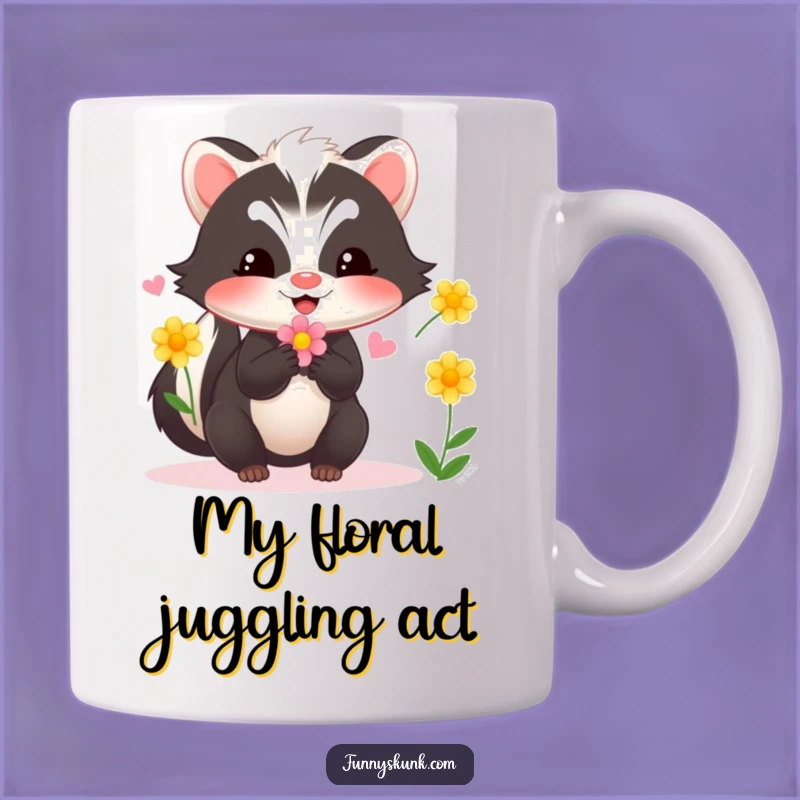 Funny Skunk Juggling Flowers Mug: A Hilarious Piece of Art for Flower Lovers and Skunk Enthusiasts