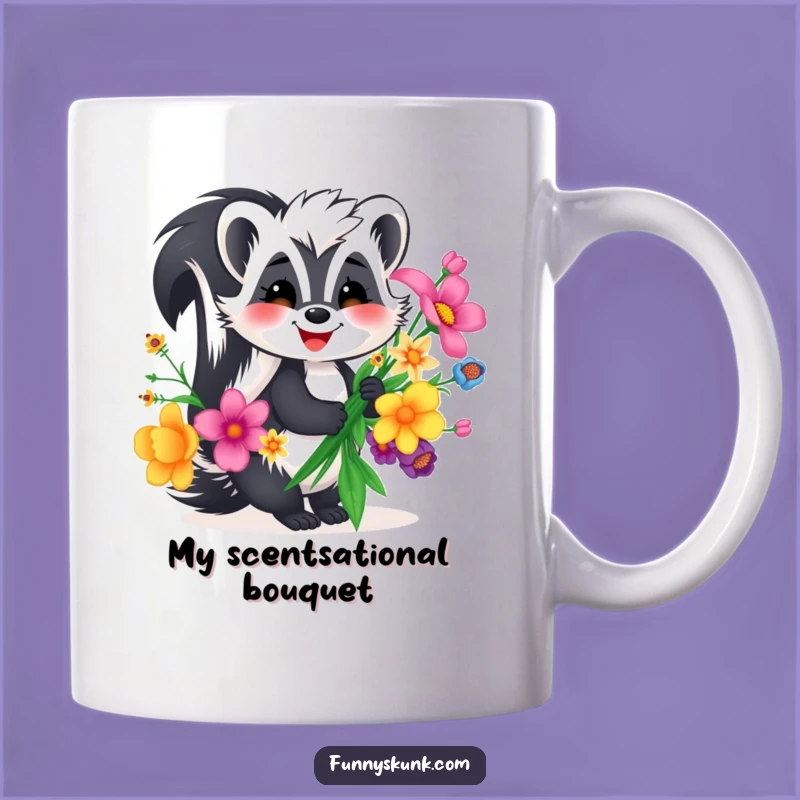 Funny Skunk Flower Bouquet Mug: A Smiling Skunk Gifts Delightful Humor