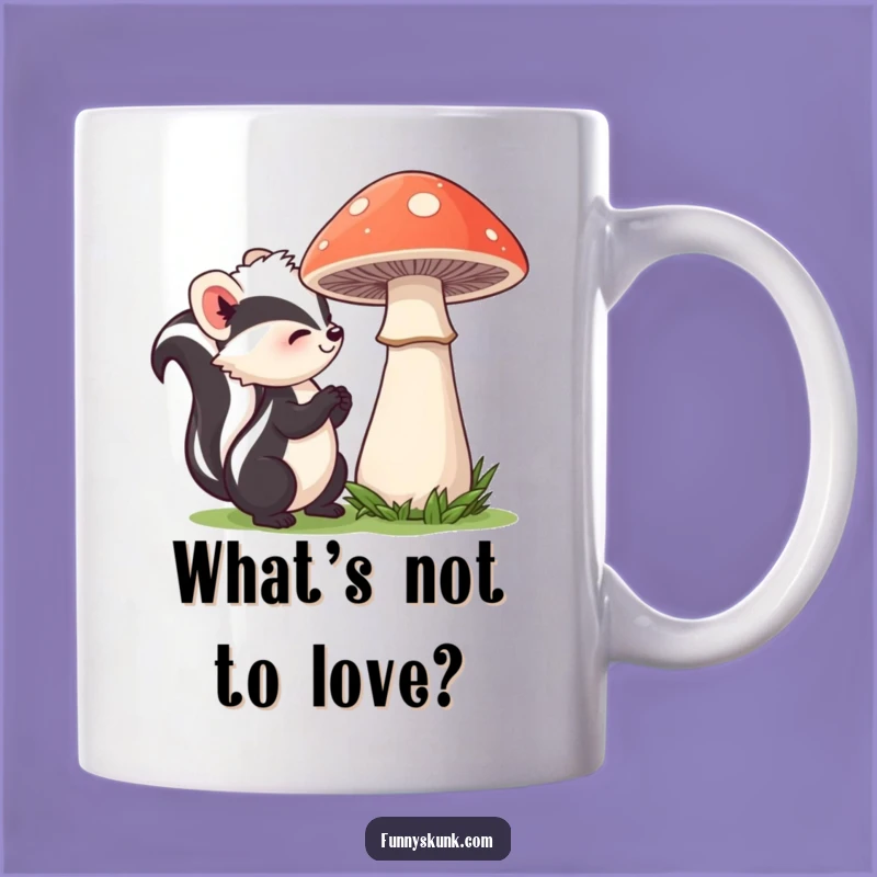 Funny Skunk Sniffing Mushroom Mug: A Whimsical Encounter for Nature Lovers