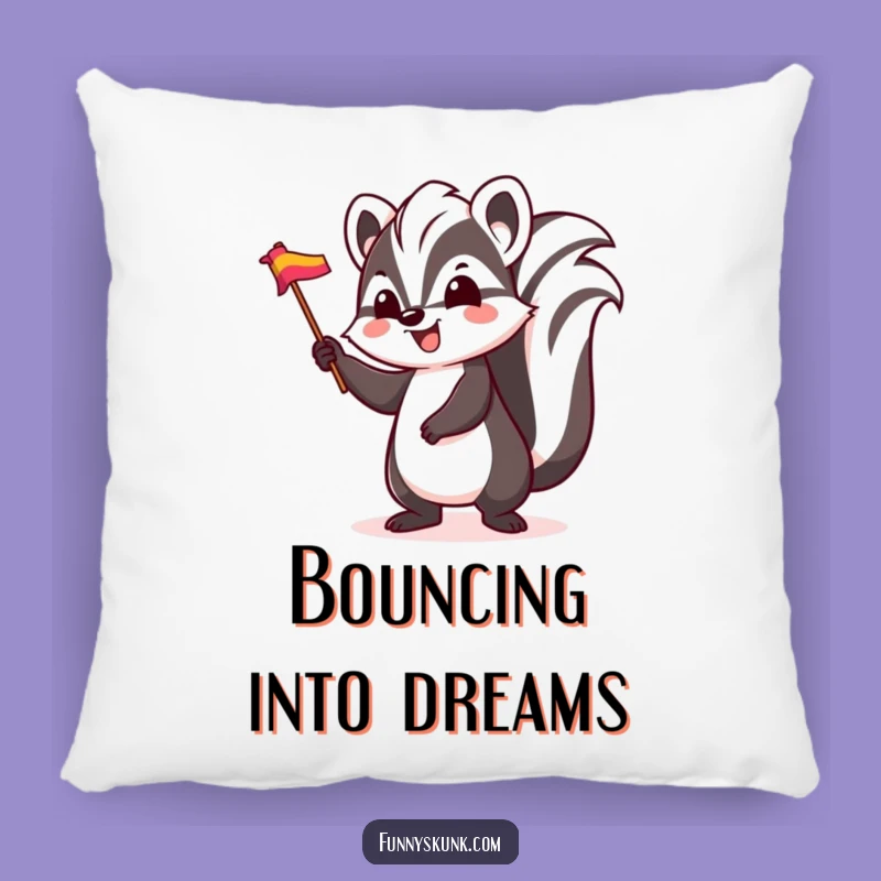 Funny Excited Skunk Flag Pillow: Snuggle with Happy Skunk Celebration