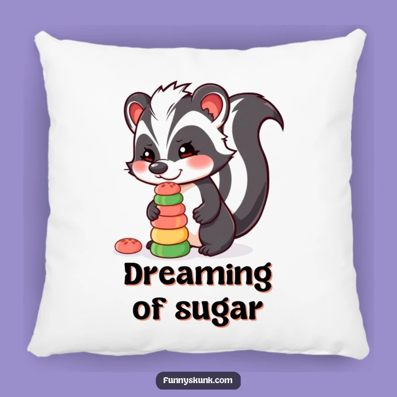 Funny Skunk Candy Pillow, Cozy Balancing Cushion, Whimsical Comforting Decor Gift