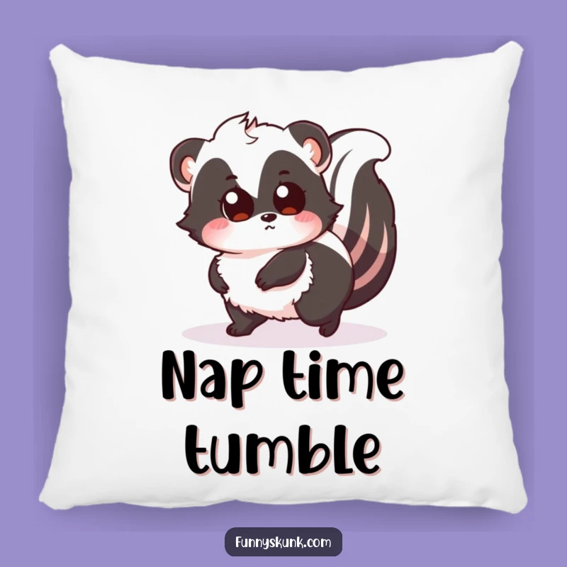 Funny Tripping Skunk Pillow: Cozy Comfort with a Surprised Fluffy Friend, Gift