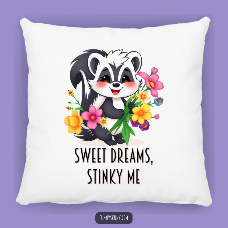 Funny Skunk Flower Pillow: Snuggle Up with a Smiling Skunk's Cheerful Blooms