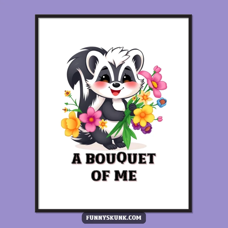 Funny Skunk Flower Digital Art: Brighten Walls with a Smiling Skunk's Blooms