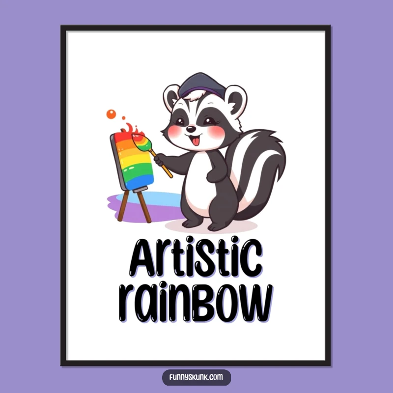 Funny Art Skunk Digital Art: Cute Artist Painting Rainbows, Instant Funny Gift