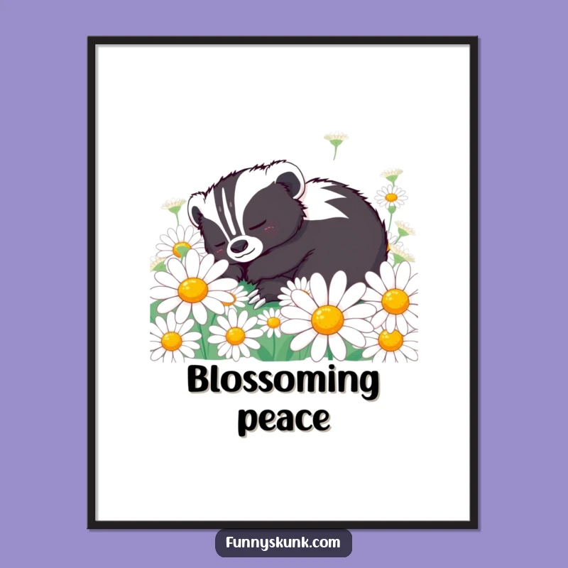 Funny Skunk Daisy Nap Digital Art: Peaceful Floral Wall Art!