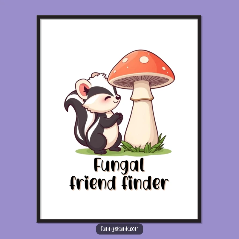 Funny Skunk Sniffing Mushroom Digital Art Print: Instant Woodland Whimsy