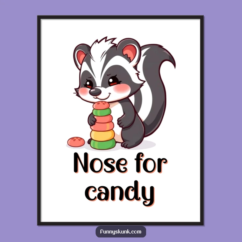 Funny Skunk Candy Digital Art Print, Whimsical Balancing Decor, Instant Laugh Gift