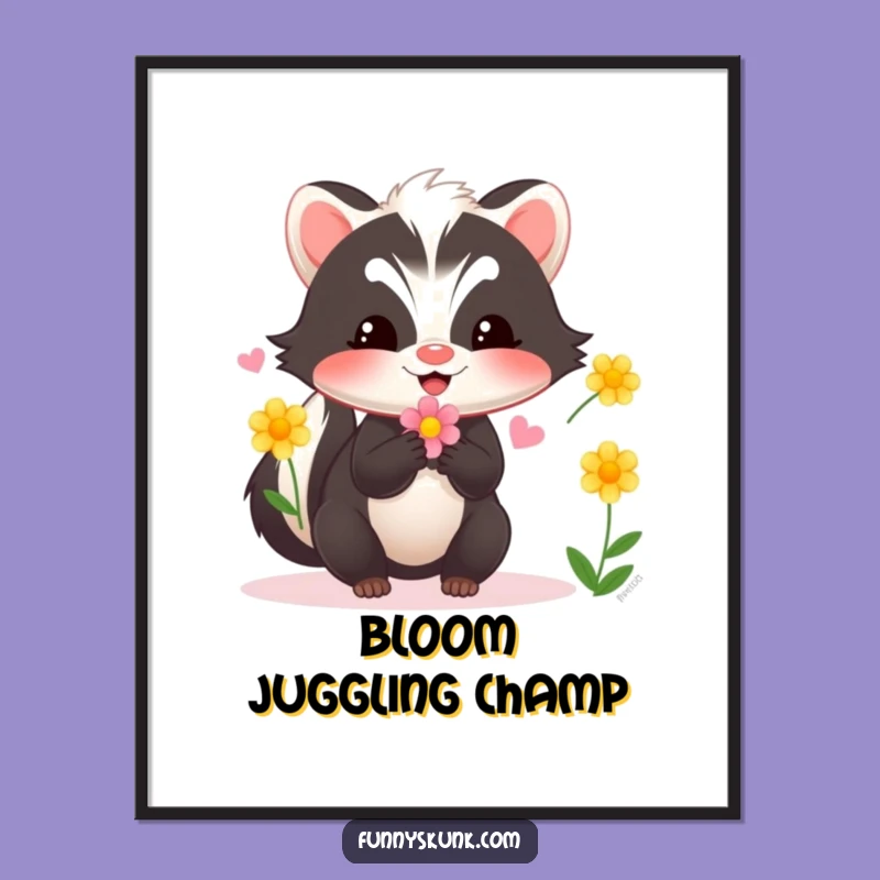 Funny Skunk Juggling Flowers Digital Art Print: Instant Whimsy for Your Walls