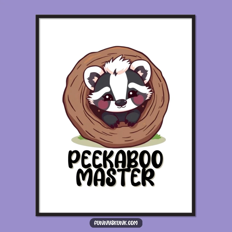 Funny Skunk Peek-a-Boo Digital Art: Mischievous Wall Art with a Wink!