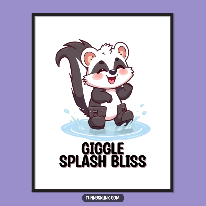 Funny Skunk Puddle Splash Digital Art: Giggly Wall Art for Rainy Days!