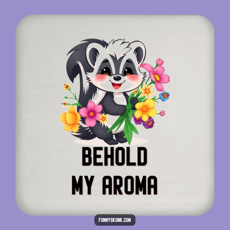 Funny Skunk Flower Coaster: Protect Surfaces with a Smiling Skunk's Floral Charm