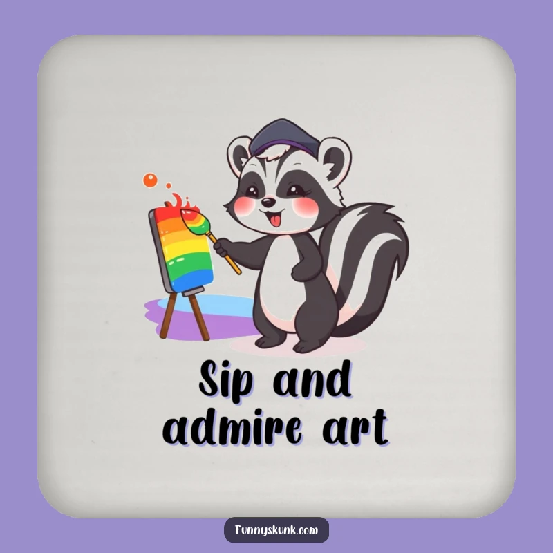 Funny Art Skunk Coaster: Protect Surfaces with a Cute Rainbow Artist