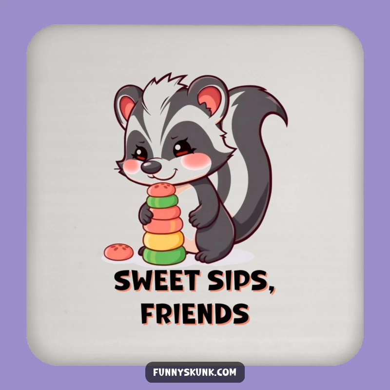 Funny Skunk Candy Drink Coaster, Protect Surfaces with Sweet Balancing Humor, Unique Gift