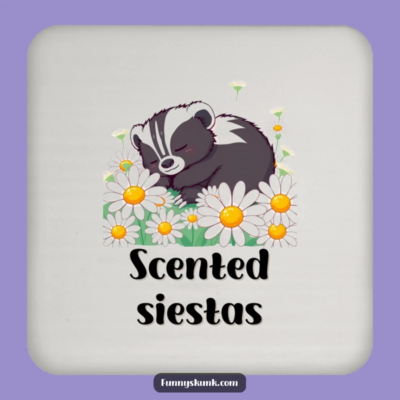 Funny Skunk Daisy Nap Coaster: Protect Surfaces with Floral Peace!