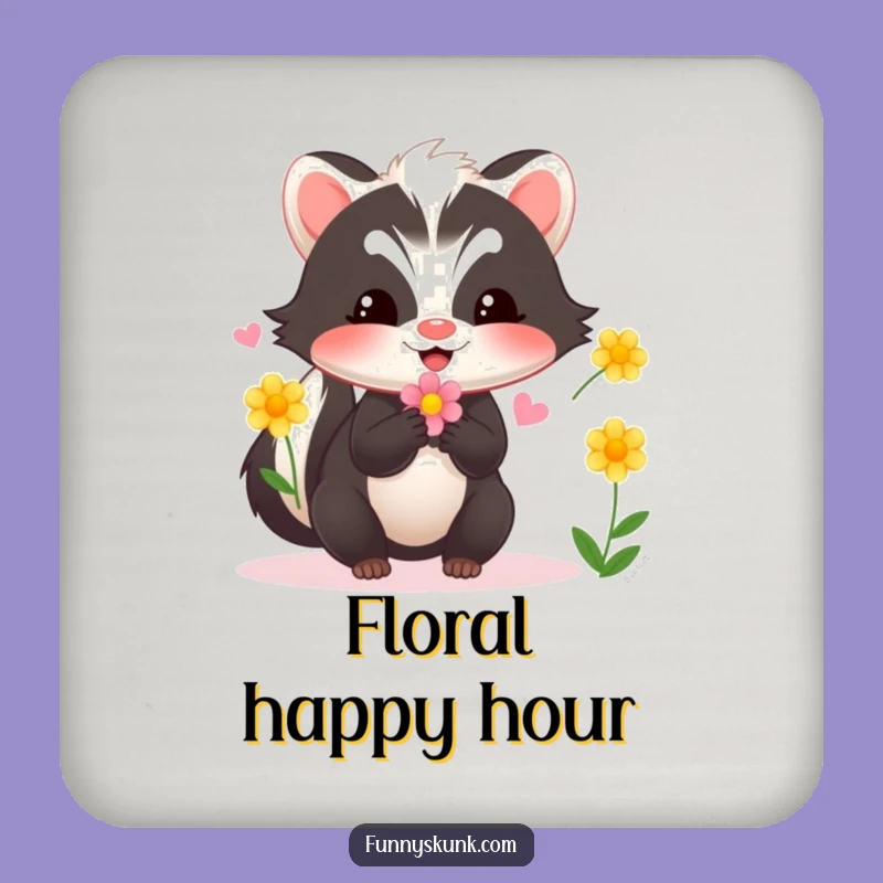 Funny Skunk Juggling Flowers Drink Coaster Set: Protect Surfaces with Whimsical Style
