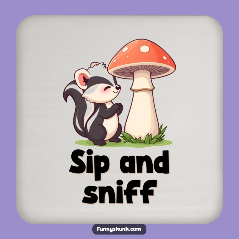 Funny Skunk Sniffing Mushroom Drink Coasters: Protect Surfaces with Woodland Charm