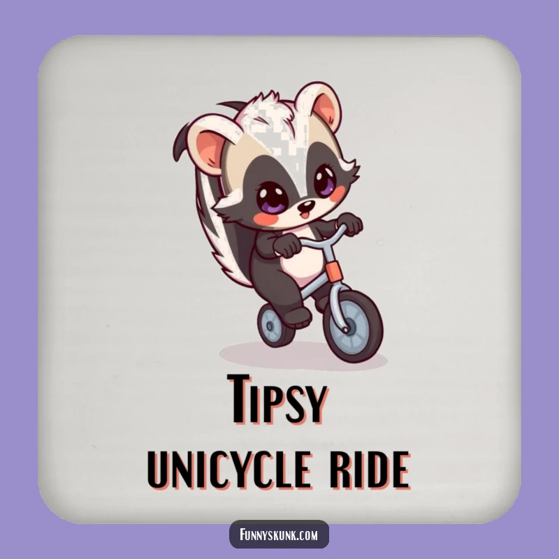Funny Skunk Unicycle Drink Coasters: Protect Surfaces with Playful Humor