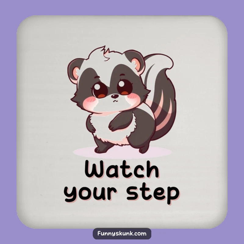 Funny Tripping Skunk Coaster: Protect Surfaces with a Surprised Fluffy Friend