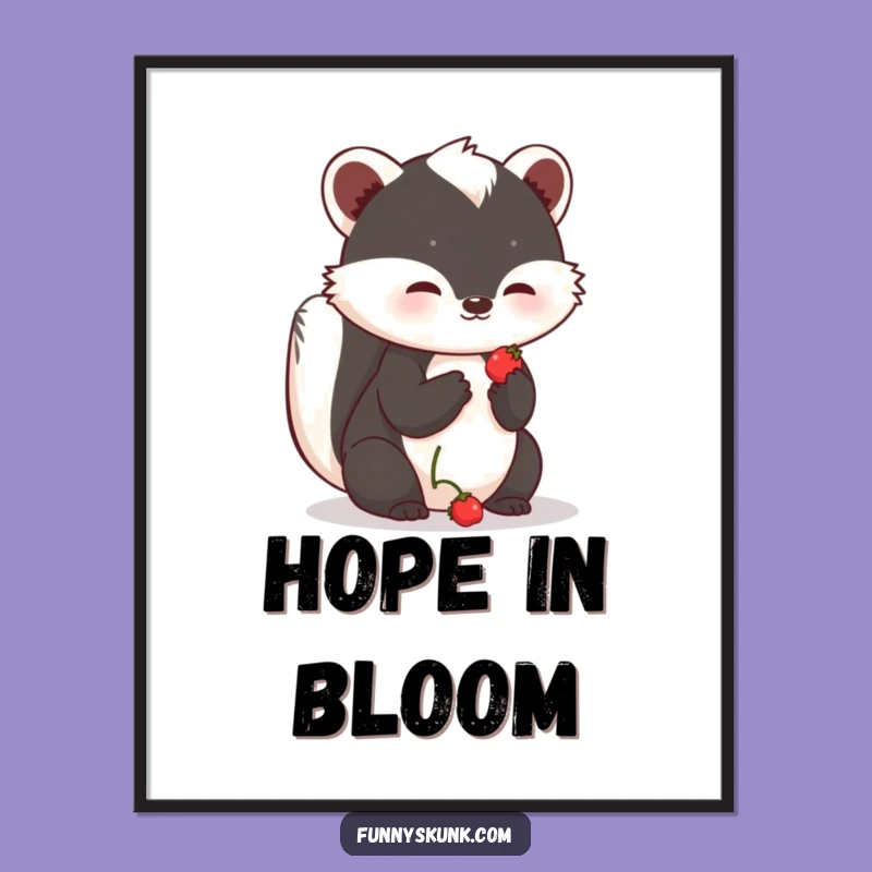Funny Shy Skunk Berry Poster: Heartwarming Art with Gentle Humor