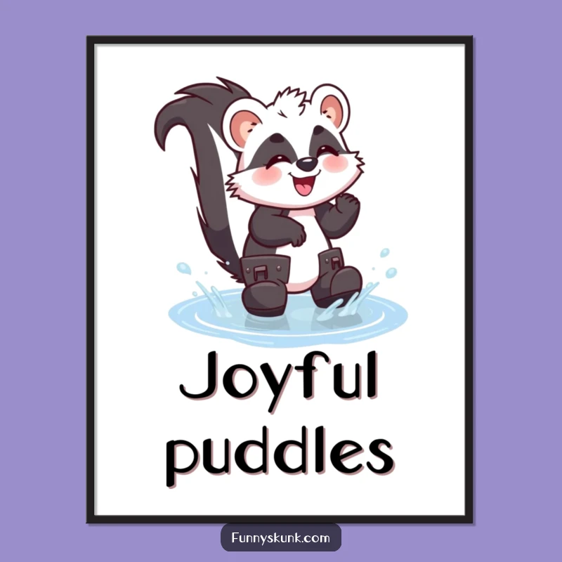 Funny Skunk Puddle Splash Poster: Bring Rainy Day Joy to Your Walls!