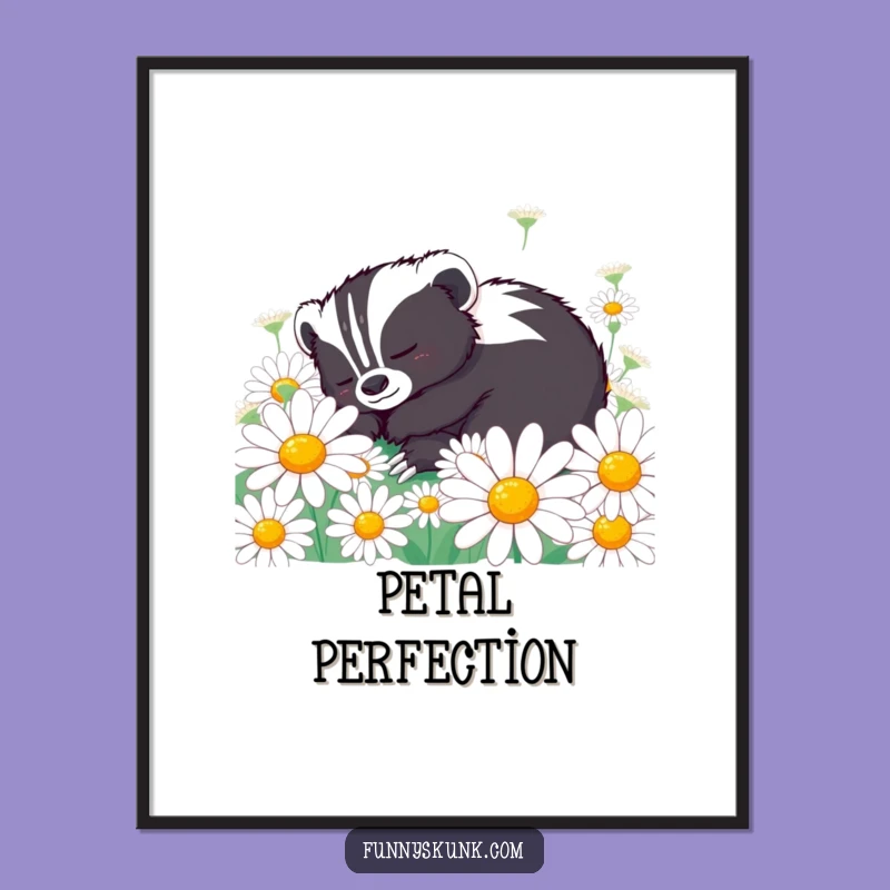 Funny Skunk Daisy Nap Poster: Peaceful Floral Art for Your Walls!