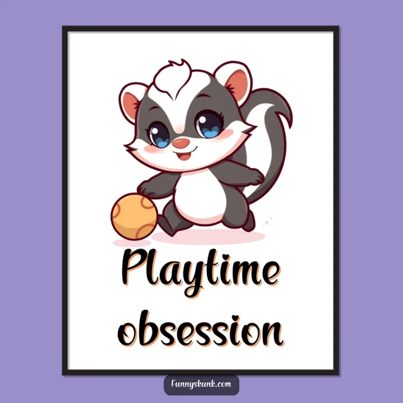 Funny Skunk Ball Chase Poster Print: Energetic Wall Art for Playful Spaces