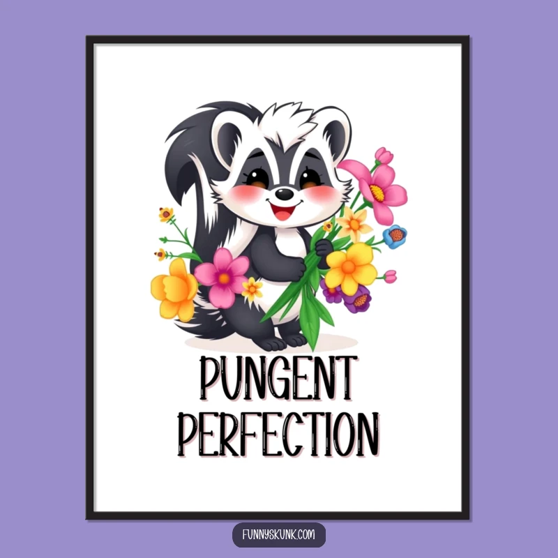 Funny Skunk Flower Poster: Smile Big with This Happy Skunk's Floral Art