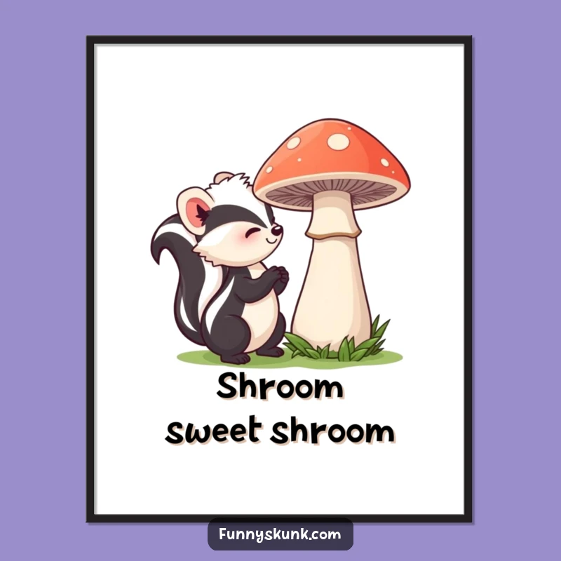 Funny Skunk Sniffing Mushroom Poster: Bring Woodland Charm to Your Walls