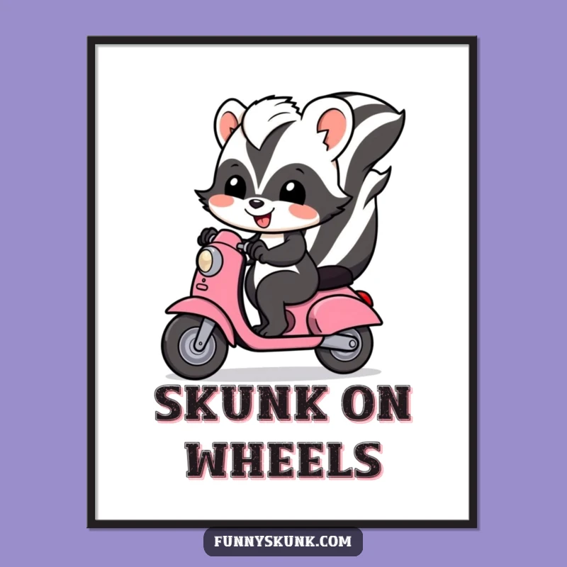 Funny Skunk Scooter Poster Print: Whimsical Wall Art for Jovial Spaces