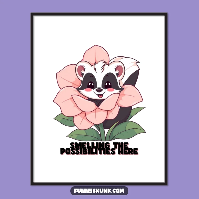 Funny Skunk Bloom Poster: Whimsical Skunk Peek-a-Boo Art, Delightful Funny Gift