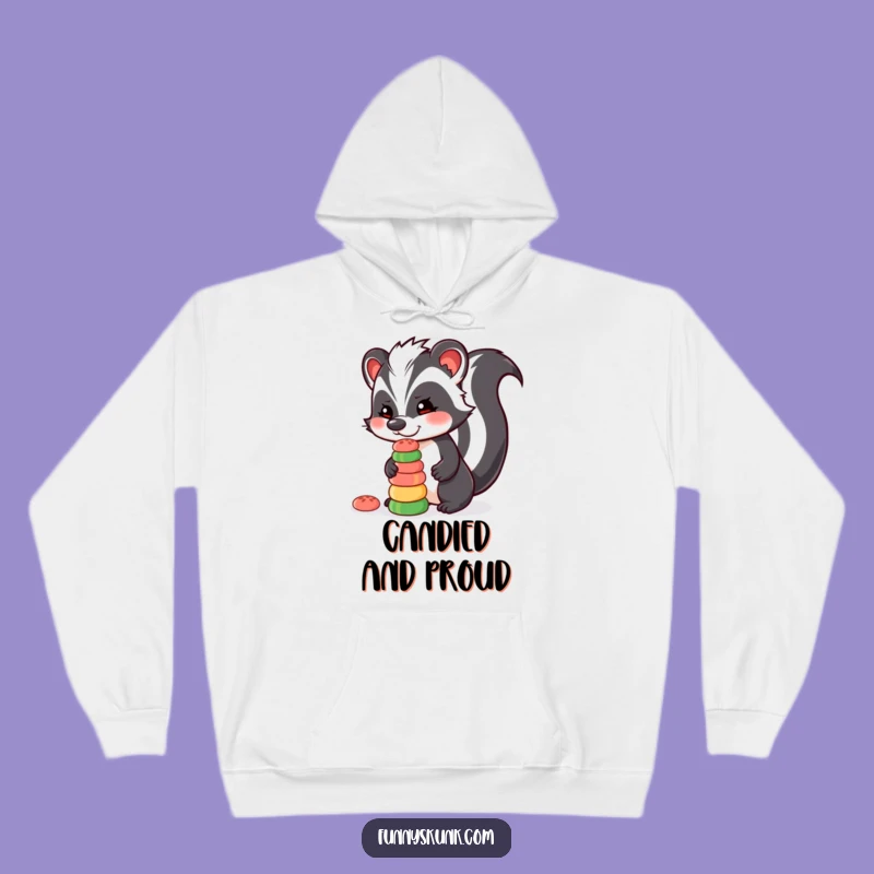 Funny Skunk Candy Hoodie, Cozy Balancing Dessert Sweatshirt, Perfect Treat Lover Gift