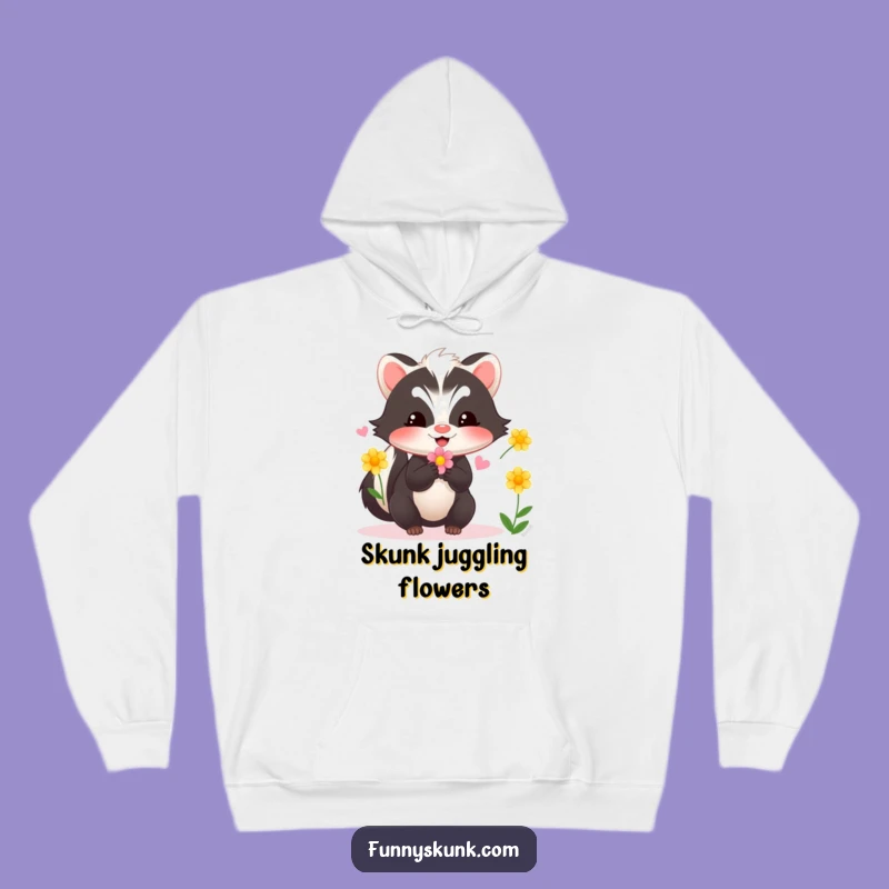 Cozy Funny Skunk Juggling Flowers Hoodie: Snuggle Up with Whimsical Charm and Skunk Delight