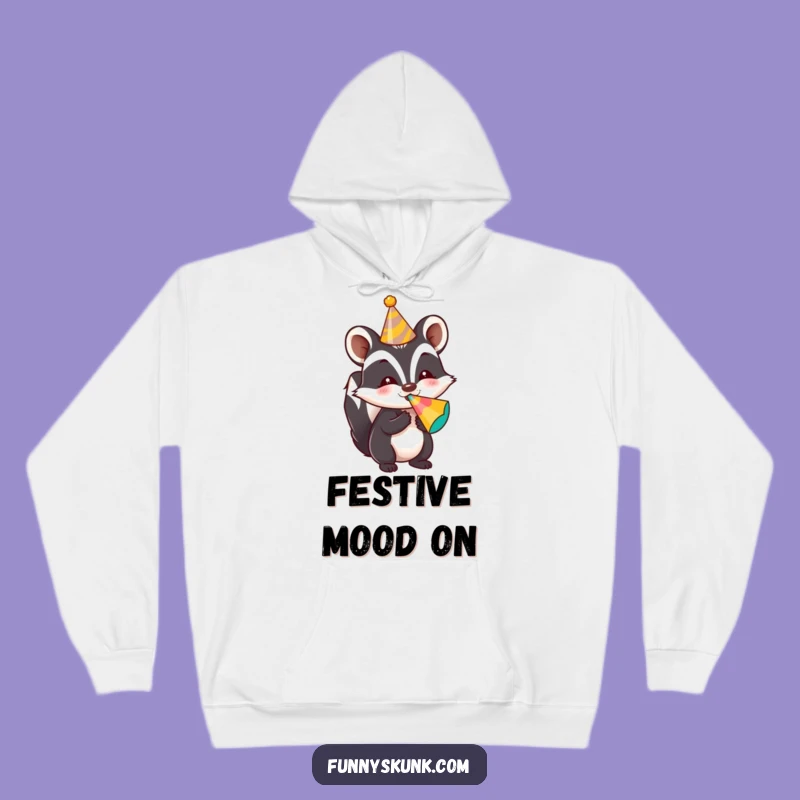 Cozy Funny Party Skunk Hoodie: Festive Noise Maker Design, Warm Funny Gift