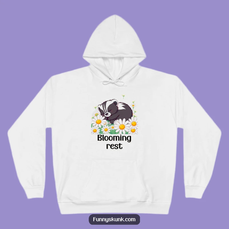 Funny Skunk Daisy Nap Hoodie: Cozy Up with Floral Sleepy Skunk!