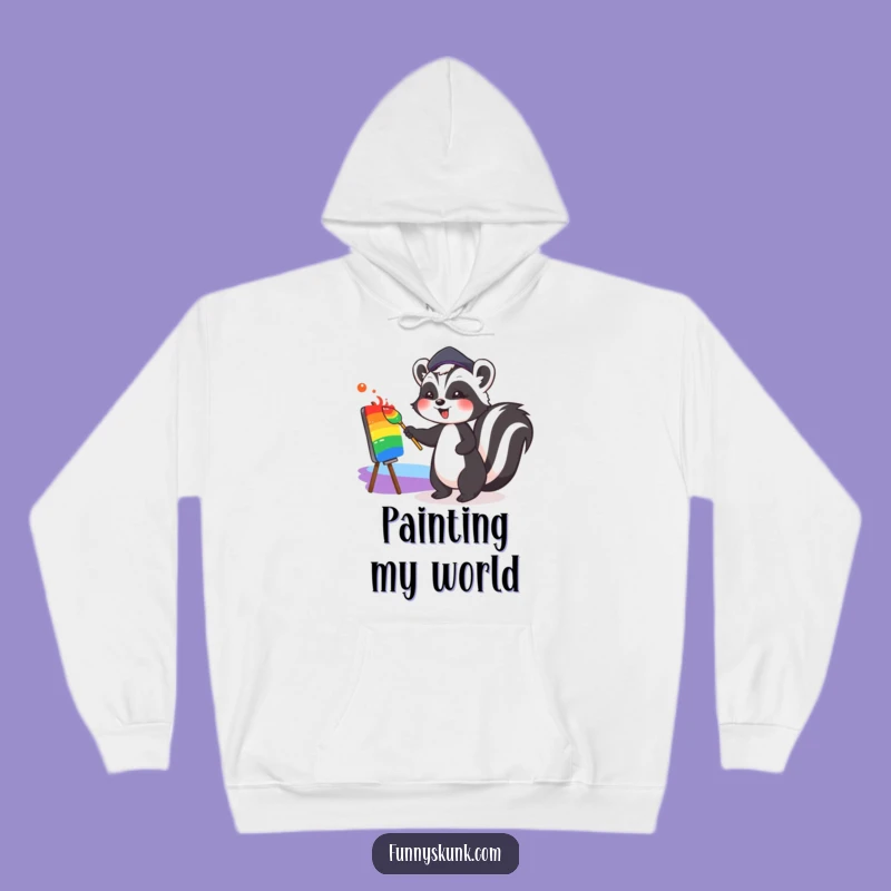 Funny Art Skunk Hoodie: Cozy Comfort with a Cute Artist Painting Rainbows, Gift