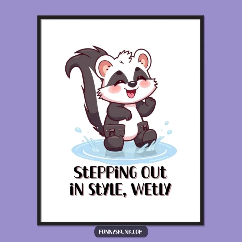 Free Printable Funny Wall Art: Skunk Puddle Splash - Playful Downloadable Art Gift