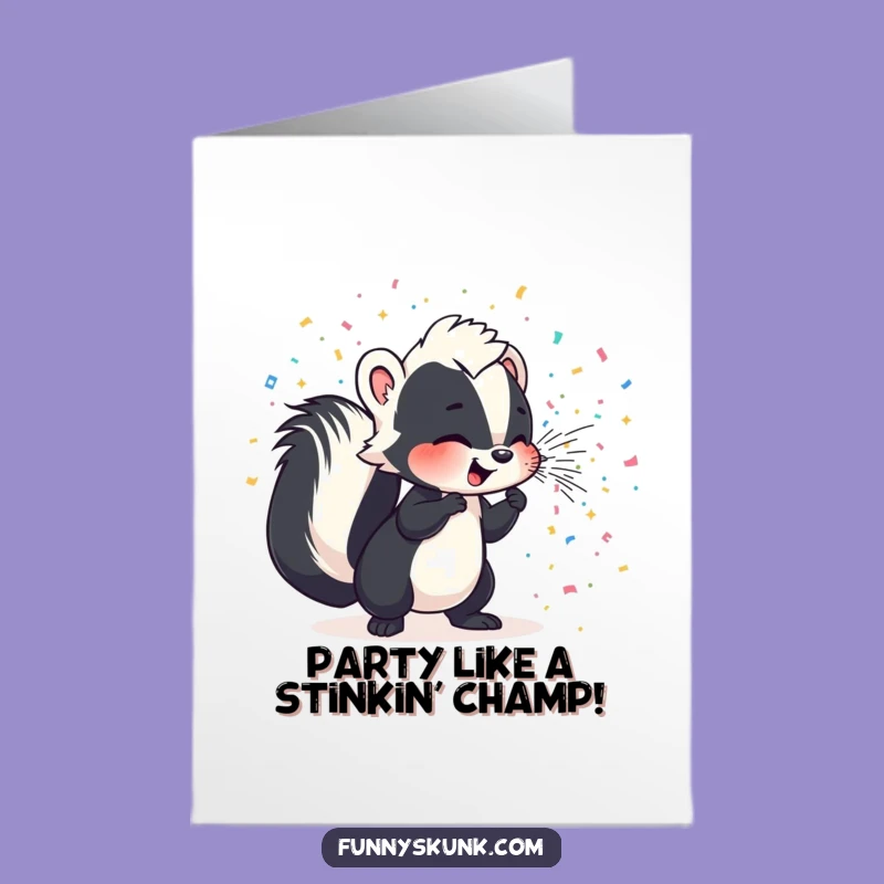 Free Printable Birthday Card: Confetti Skunk Celebration Downloadable Funny Gift