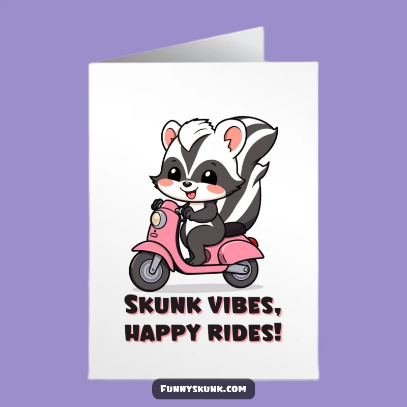 Free Printable Birthday Card: Funny Skunk Scooter - Downloadable Gift for Fun