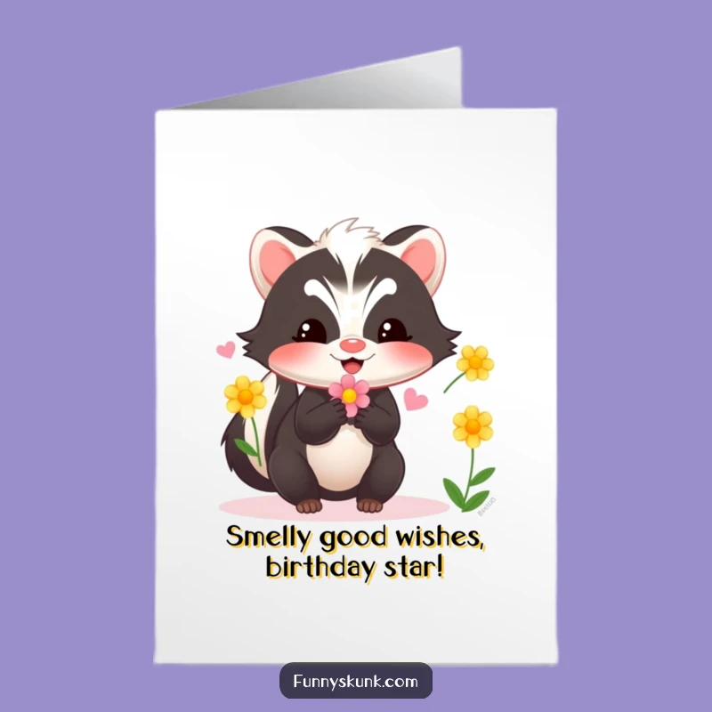 Free Printable Skunk Juggling Flowers Birthday Card - Funny Downloadable Gift